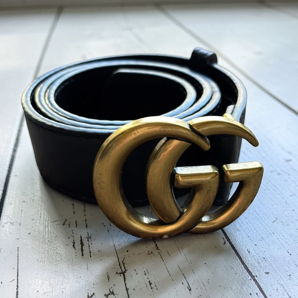 Vintage Gucci GG Logo Belt Black Leather Gold Buckle Size 95/38 Italy - Picture 15 of 15